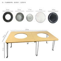 Table de barbecue de camping rectangulaire pliable portable en métal moderne d'extérieur avec deux fours à charbon
