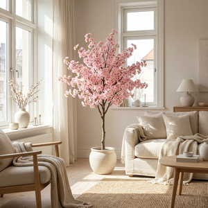 Arbre artificiel de <span class=keywords><strong>cerisier</strong></span> réaliste de luxe de 2,4 m, grand arbre floral <span class=keywords><strong>en</strong></span> soie rose/blanc avec tronc <span class=keywords><strong>en</strong></span> bois naturel pour décoration de mariage - Product Image 3