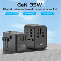 Adaptateur de voyage USB Adaptateur de prise internationale Chargeur adaptateur avec 2 prises de voyage USB-A et 2 câbles USB-C Chargeur universel
