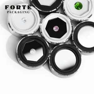 FORTE White Black dull polish metal Gemstone Display Box diamond Jewelry Box Container with Clear Top Gems Diamond Gift Packing
