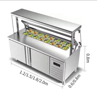 Réfrigérateur de Comptoir Professionnel Double Température, Table de Préparation à Pizza, Congélateur de Comptoir avec Couvercle en Verre et Bar à Salade