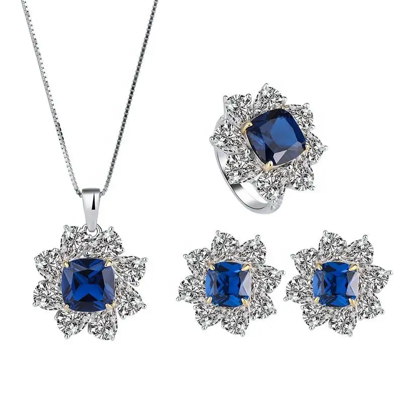 Adodo đồ trang sức đồ trang sức mỹ Charm Sapphire 925 Sterling Silver bạc Zircon Vòng Vòng cổ bông tai Bộ đồ trang sức cho phụ nữ