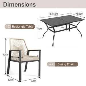 जेयूनियन टिकाऊ आउटडोर डाइनिंग सेट 6-सीटर रतन पैटिको फर्नीचर की मेज के आसपास डाइनिंग कुर्सियां - Product Image 3