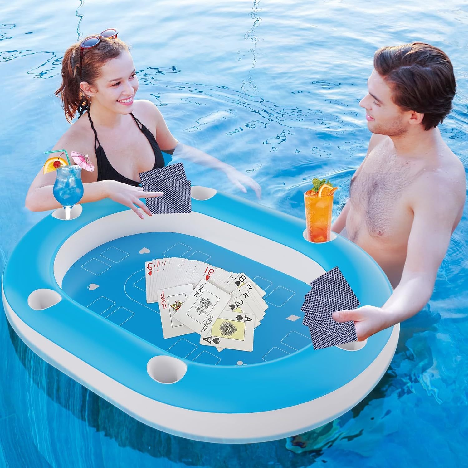 Table De Jeu Flottante Gonflable 100 Cm – Avec Porte-gobelets Et Cartes étanches – Pour Piscine, Plage Ou Spa – PVC Résistant