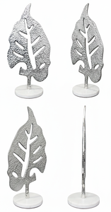 Escultura de Hoja Abstracta de Aluminio Premium con Base de Mármol, Figura Decorativa Moderna Plateada para el Hogar - Product Image 2