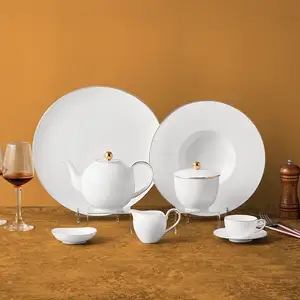 牢不可破的皇家器皿豪华餐具套装优雅的金边设计骨瓷白瓷婚宴套装