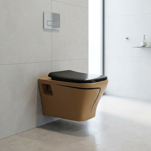 Cuvette de toilettes WC monobloc carrée en céramique, design moderne vert et or, à chasse d'eau par gravité, pour salle de bain, sanitaires - Product Image 4
