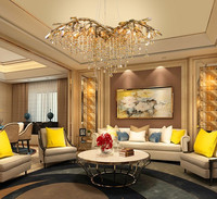 Candelabros de rama de cobre, luces de techo decorativas de cristal con borlas artísticas, lámpara colgante para sala de estar y dormitorio europea