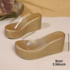 Sandalias de cuña con correa <span class=keywords><strong>transparente</strong></span> para verano 2025, tacones de plataforma con plantilla de PU, suela de alpargata de yute, zapatillas de suela gruesa a la moda para mujer - Product Image 6