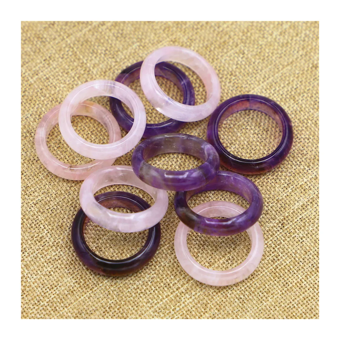 Gemstone Rings Rose Quartz Ring Jade jewelry for Women Amethyst circular ring 6mm
