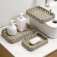Paniers de rangement rectangulaires simples en jonc de mer, tressés à la main, décoration moderne pour la maison, écologiques avec poignée, multi-usages