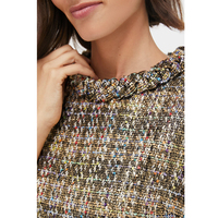 Personnalisé de haute qualité droite à manches courtes O cou à carreaux PocketJackie marron Tweed femmes Mini robe