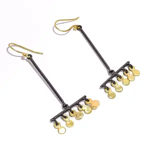 Boucles d'oreilles en laiton plaqué or jaune 14 carats et plaqué rhodium noir 2.5 microns pour filles bijoux en laiton faits à la main en gros - Product Image 1