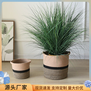 25*25cm cotton <b>rope</b> woven flower pot cover, potted plant <b>storage</b> <b>basket</b>, snack <b>storage</b> <b>basket</b>, straw woven rattan <b>basket</b> - Product Image 4