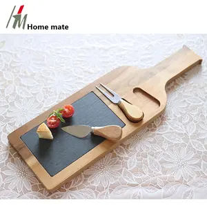 Bán Hot Bán Buôn Agate Phục Vụ Đá Slate Gỗ Tre Cheese Board Với Knife Set