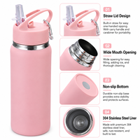Botella de Agua Personalizada de 20/24 oz, Doble Pared Aislada, Acero Inoxidable 304, Portátil, con Forma de Cintura, con Asa y Pajita, para Deportes al Aire Libre