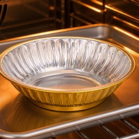 Barquette ronde en aluminium doré de qualité alimentaire, jetable, pour la cuisson et la livraison à emporter
