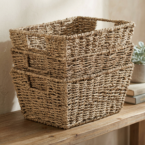 Handmade Seagrass <b>Woven</b> <b>Storage</b> <b>Basket</b> Rectangle 50x40x30cm Bohemian Style for Living Room Neatening - Product Image 4