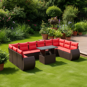 Brown Poly Rattan Garden <b>Sofa</b> <b>Set</b> With Cushions Outdoor Furniture Contemporary Design - Product Image 2