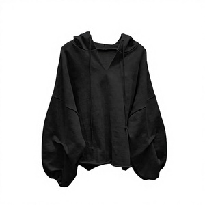 Sweat à capuche personnalisé pour femme, grande taille, col en V, respirant, broderie frontale, collection automne/hiver/été, coton/bambou fin - Product Image 2