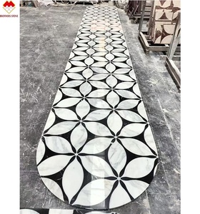 Esthétique marbre noir et blanc marbre pierre mosaïque carrelage pour la décoration de la maison tunisie fleur mosaïque marbre - Product Image 2