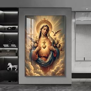Mural Dorado de Arte Moderno para el Hogar, Mural Cristiano de la Virgen María, Pintura de Porcelana de Cristal, Lámpara LED, Pintura Decorativa Personalizada - Product Image 6