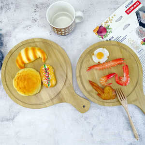 Plateaux de service en bambou, planches à pizza, assiettes en bois pour hôtel, café, thé, couleur unie, rondes avec poignée - Product Image 3