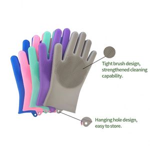 <b>Silicone</b> Heat-Resistant <b>Dishwashing</b> Gloves <b>Scrubber</b> Medium Thickness Kitchen Washing Gloves Cleaning Brush Sponge Winter - Product Image 3