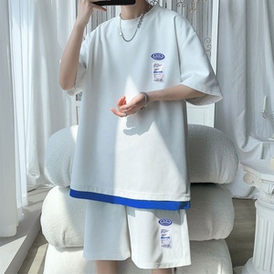 Anszktn Wafel Casual Sportpak Heren Zomer Losse Korte Mouwen Short Tweedelig Herenpak - Product Image 1