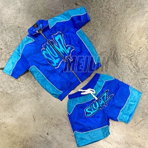 Custom Private Brand logo 3m Reflective Stripe Jogging Shorts Set Zip up Nylon <b>Tracksuit</b> for Men Windbreaker Shorts Set - Product Image 2