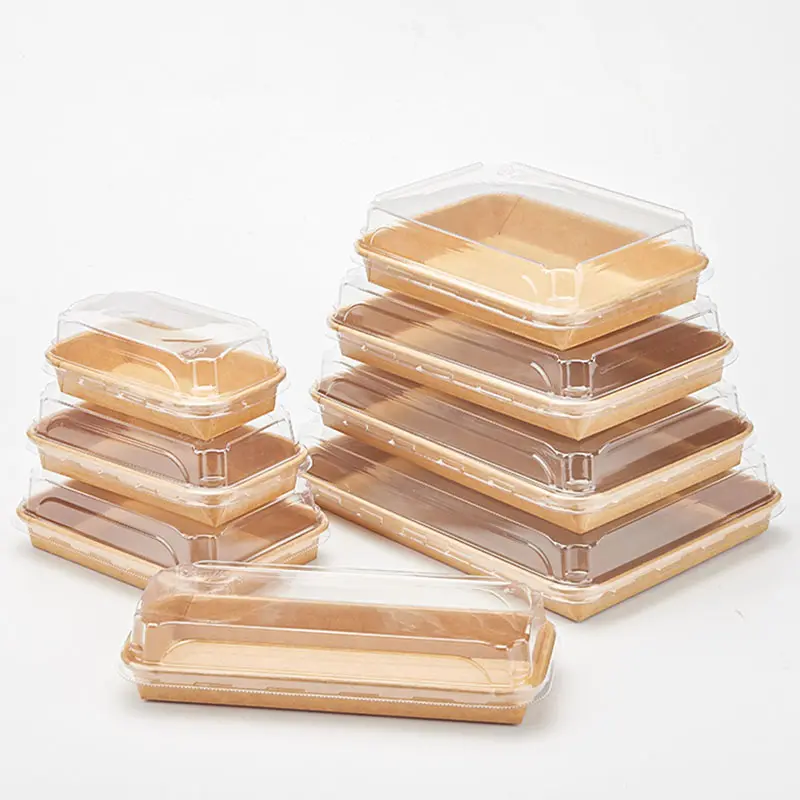 Degradable rectangular sushi box with lid Creative kraft paper tray restaurant takeaway food container custom