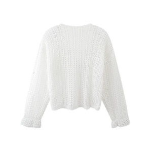<span class=keywords><strong>Cardigan</strong></span> court blanc pour <span class=keywords><strong>femme</strong></span> avec embellissements floraux 3D - Tricot <span class=keywords><strong>ajouré</strong></span> col en V - Product Image 2