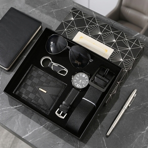 Coffret Cadeau d'Affaires de <span class=keywords><strong>Luxe</strong></span> en Cuir pour <span class=keywords><strong>Homme</strong></span> : Portefeuille, Ceinture, Montre à Quartz, Lunettes de Soleil – Idéal pour la Fête des Pères, Noël, Pâques, ou comme Cadeau de Bienvenue pour Petit Ami - Product Image 1