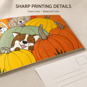 Carte postale mignonne pour la saison d'automne, cartes imprimées avec illustration de chiot et de citrouille pour envoyer des messages de fêtes - Product Image 4