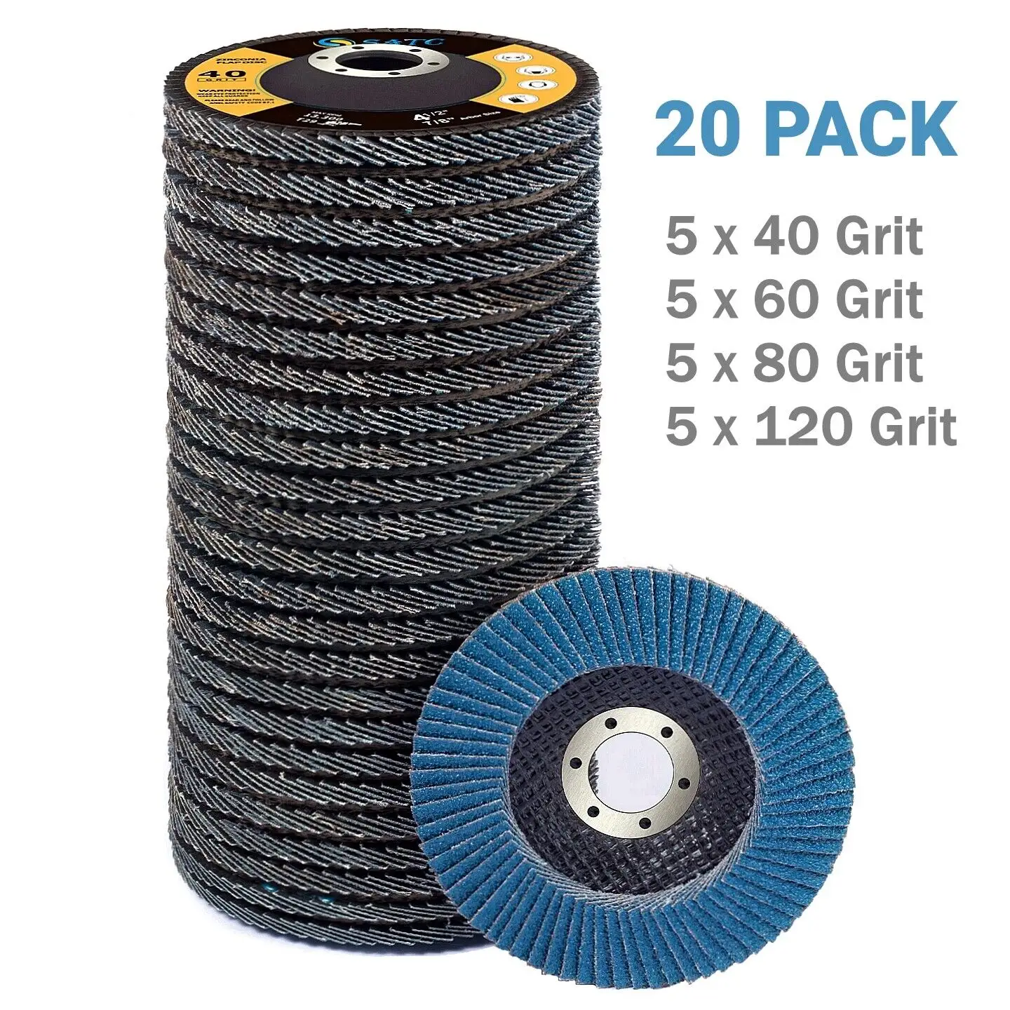 20-delige Set 4.5 "X 7/8" Zirkonia Flap Disc 40-120 Grit Schuurslijpwielen Schuurgereedschap Voor Metalen Polijsten