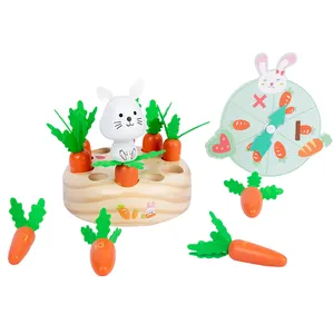 Деревянный магнитный маленький белый кролик вытягивающий редис игровые блоки детские игрушки