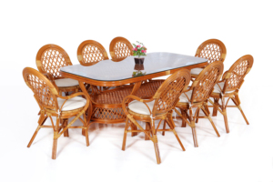 Ensemble de salle à manger en rotin asiatique ancien, magnifiquement conçu et confortable, table longue, Indonésie, pour la maison, l'hôtel, l'appartement - Product Image 6