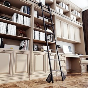 Étagère à livres coulissante en fer forgé moderne et durable, avec rail métallique, escalier droit, garantie de 3 ans, sûre pour l'intérieur, salon - Product Image 5
