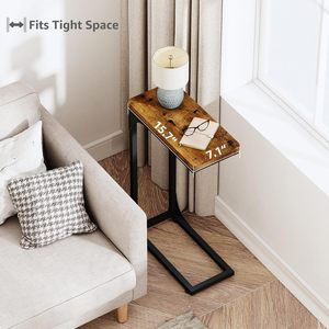 Multifunctional C-Shape Side <strong>Table</strong> Living Room <strong>Slim</strong> Couch Tray <strong>Tables</strong> Small Coffee Stand Sofa Tray Desk with Metal Frame - Product Image 3