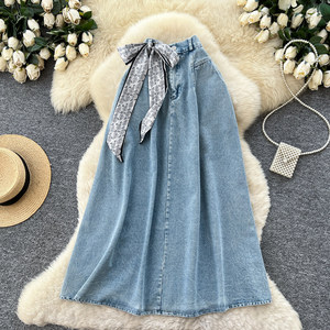Gonna da <span class=keywords><strong>donna</strong></span> primaverile in seta artistica coreana retrò, stile cowboy, semplice, per il commuting, a vita alta, sottile, a trapezio - Product Image 3