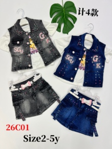 Conjunto de Ropa de Mezclilla para Niñas de 2 a 5 <span class=keywords><strong>Años</strong></span>, Modelo YQ009, <span class=keywords><strong>3</strong></span> Piezas, Conjunto de Verano, Jeans, Abrigo, Camisetas y Faldas, 11.45 Dólares - Product Image 3