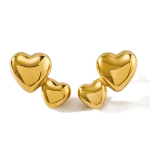 Stainless Steel Love Earrings Glossy 18K Gold Plated Double Heart Women&#39;s Earrings Wholesale Hypoallergenic