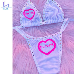 Custom logo New Fashion High Quality Triangle High Waist Thong Designer Luxury Swimsuit Set Women <strong>String</strong> Rhinestone Sexy <strong>Bikini</strong> - Product Image 3