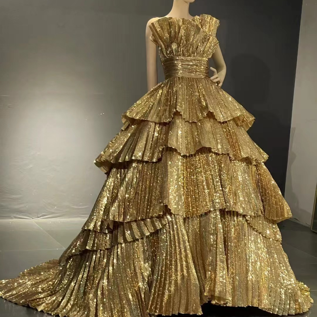 Gold Color Gowns Gold Pleate Gowns New Design