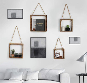 Boîte d'ombre décorative pour la maison Cube carré en bois suspendu étagères flottantes murales <span class=keywords><strong>avec</strong></span> <span class=keywords><strong>corde</strong></span> - Product Image 4
