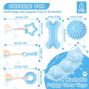 Juguetes para cachorros Petdom para la dentición de perros pequeños, lindos juguetes de goma suave para masticar, divertidos juguetes con forma de hueso, bola y donut, en color azul. - Product Image 2