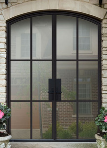 קשת פלדה דלתות ברזל יצוק צרפתית דלת זכוכית פנים וחוץ נדנדה דלתות - Product Image 3