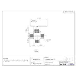 Parker Mb Series Stainless Steel Ball Valve 1/4 In Npt Female 3 Port <b>Diverting</b> For Water Applications - Product Image 3