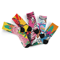 Chaussettes personnalisées en Spandex/Polyester à impression numérique 360°, motif Pop Art Animal Plaid, service ODM, faible quantité minimale de commande, livraison rapide