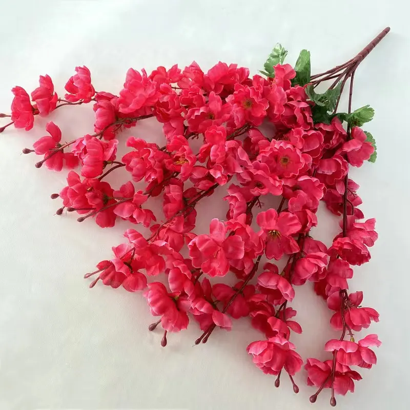 Flor de melocotón Rosa artificial 9 tenedores Flores de seda Flores de cerezo de melocotón para la decoración del hogar